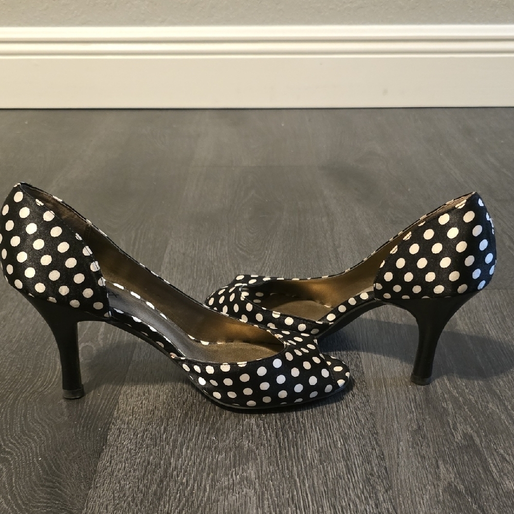 Reflex Black and White Polka Dot Peep Toe Heels - Picture 3 of 6